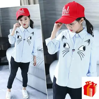Hot Children Clothing Girls Shirt Spring/autumn Cat Striped Loose Embroidered Shirt Lapel Personality Cute Girl Blouses 4-12Y
Hot Children Clothing Girls Shirt Spring/autumn Cat Striped Loose Embroidered Shirt Lapel Personality Cute Girl Blouses 4-12Y