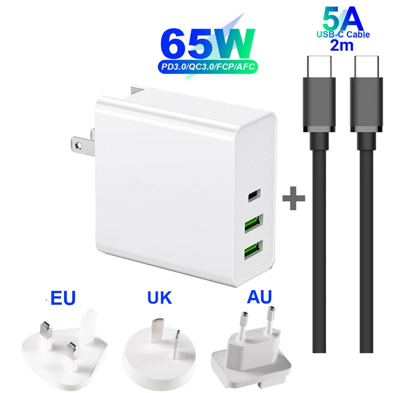 3 Port 65W Type-C USB-C Power Adapter, 1 port PD Charger For Laptops MacBook Pro / Air iPad Pro, 2 port USB for Samsung iPhone
3 Port 65W Type-C USB-C Power Adapter, 1 port PD Charger For Laptops MacBook Pro / Air iPad Pro, 2 port USB for Samsung iPhone