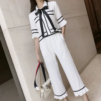 Lady Elegant White Hit Color Patchwork Bow Tie Crop Top + Wide Leg Pants Two Piece Set Womens Casual Summer 2 Piece Outfits
Lady Elegant White Hit Color Patchwork Bow Tie Crop Top + Wide Leg Pants Two Piece Set Womens Casual Summer 2 Piece Outfits