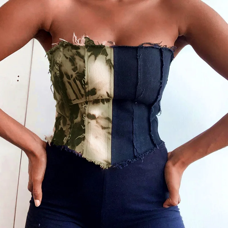 Tie-dye Stitching Contrast Color Denim Tube Top Women Fashion Two-color Sexy Tight Asymmetrical Wrapped Chest
Tie-dye Stitching Contrast Color Denim Tube Top Women Fashion Two-color Sexy Tight Asymmetrical Wrapped Chest
