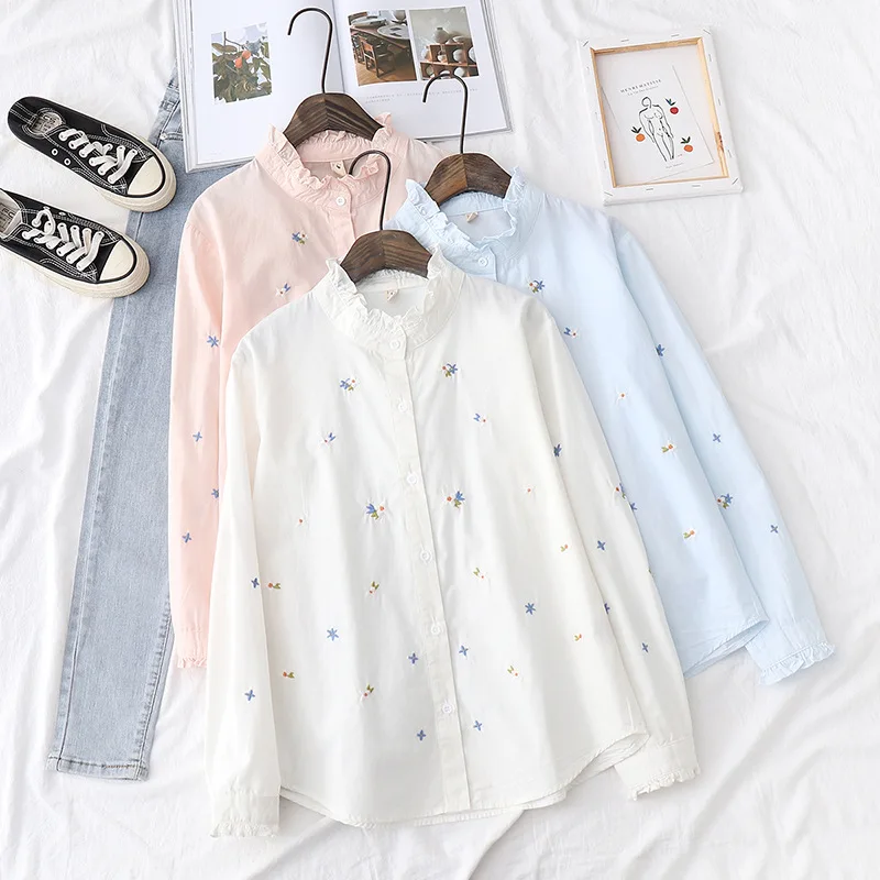 Floral Embroidery Shirts Womens Fungus Blouses Stand Collar White Blue Cotton Lady Tops Female Sweet Clothing Spring Autumn News
Floral Embroidery Shirts Womens Fungus Blouses Stand Collar White Blue Cotton Lady Tops Female Sweet Clothing Spring Autumn News