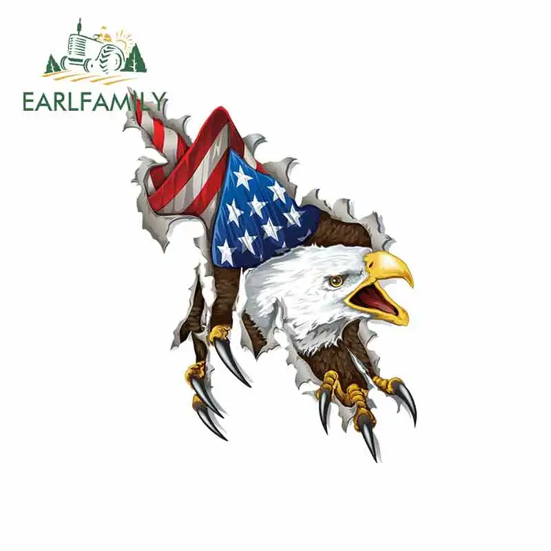 

EARLFAMILY 13cm x 10.4cm for Eagle Ripping American Flag Funny Car Stickers Vinyl Waterproof RV VAN Car Accessories JDM Graphics