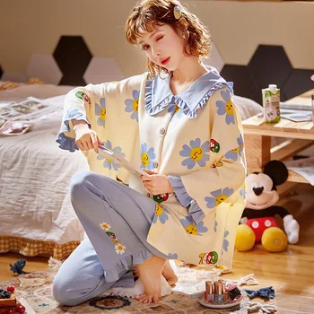 New cotton Sleepwear Lounge Pajamas for Women 2 set Piece Pijamas female Nightwear Long Sleeve Pyjamas spring Home Clothes
New cotton Sleepwear Lounge Pajamas for Women 2 set Piece Pijamas female Nightwear Long Sleeve Pyjamas spring Home Clothes