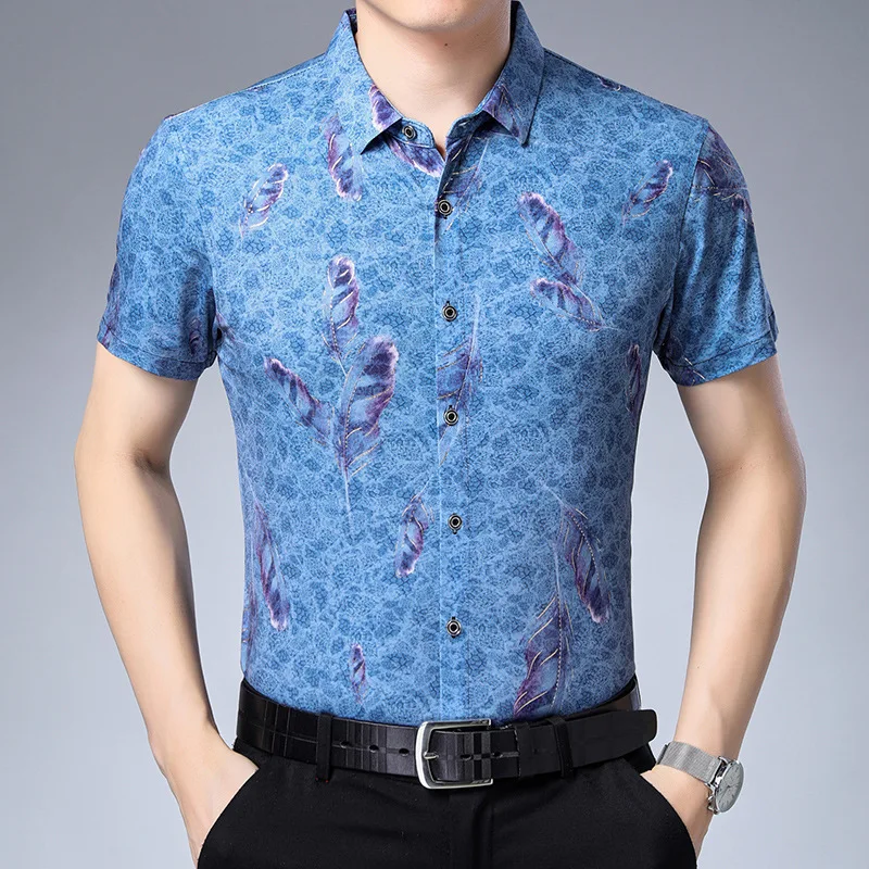 C-6629 Creative feather printing fashion trend short sleeve shirt Summer New quality smooth breathable icy luxury men shirtM-3XL
C-6629 Creative feather printing fashion trend short sleeve shirt Summer New quality smooth breathable icy luxury men shirtM-3XL