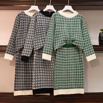 Plus Size Sweater Suits Women Hit Color Tweed Plaid Pattern Knit Half High Collar Sweater + High Waist Pencil Skirt 2 Piece Sets
Plus Size Sweater Suits Women Hit Color Tweed Plaid Pattern Knit Half High Collar Sweater + High Waist Pencil Skirt 2 Piece Sets