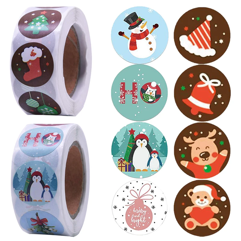 

500pcs Merry Christmas Stickers Christmas Tree Elk Candy Bag Sealing Sticker Christmas Gifts Box Label New Year Xmas Ornaments