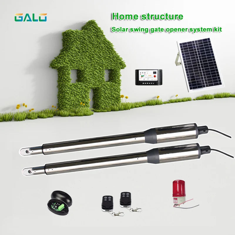 GALO DC24V 200kg per leaf dual solar system automatic electrical swing gate door opener motor with controllers(no battery )
GALO DC24V 200kg per leaf dual solar system automatic electrical swing gate door opener motor with controllers(no battery )
