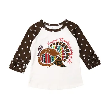 

Happy Thanksgiving Fall/winter Baby Girls Boutique Top t-shirts Clothes Wine Polka Dot Icing Sleeve Cotton Serape