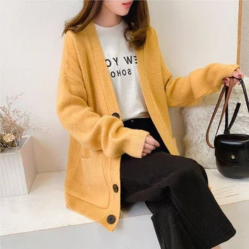 Sweater Solid Color Autumn Winter Cardigan Long Sleeve Casual Warm Loose Coat Fashion Women Button Elegant Temperament
Sweater Solid Color Autumn Winter Cardigan Long Sleeve Casual Warm Loose Coat Fashion Women Button Elegant Temperament