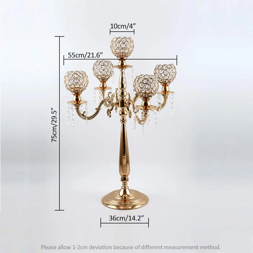 5 Arms Candelabra Home Holiday Decorative Centerpiece Gold Crystal Candle Holders for Dinner Party Candlestick
5 Arms Candelabra Home Holiday Decorative Centerpiece Gold Crystal Candle Holders for Dinner Party Candlestick
