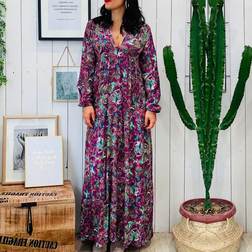 Women Plus Size Maxi Dress V Neck Print Lace Up Long Sleeve Boho Dress Women Party Maxi Dresses Casual Dresses Vestido Longo#j30
Women Plus Size Maxi Dress V Neck Print Lace Up Long Sleeve Boho Dress Women Party Maxi Dresses Casual Dresses Vestido Longo#j30