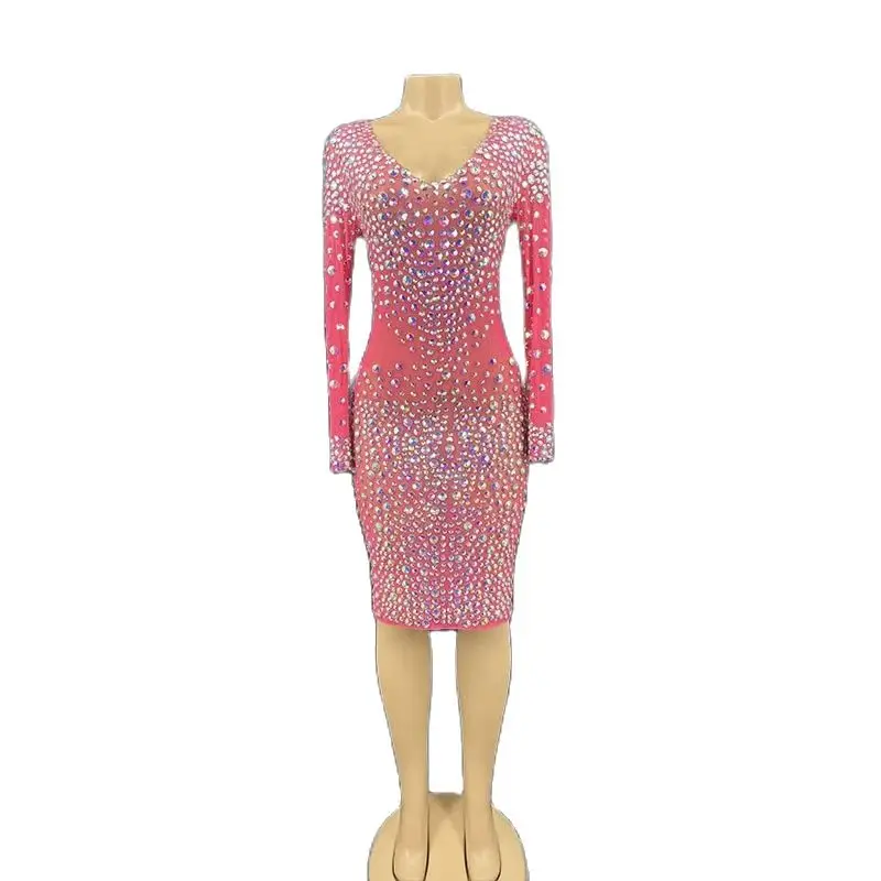 Sexy Crystals Pink Dresses for Women Evening Celebrate Transparent Dance Prom Stones Outfit Birthday Party Long Sleeves Costumes
Sexy Crystals Pink Dresses for Women Evening Celebrate Transparent Dance Prom Stones Outfit Birthday Party Long Sleeves Costumes