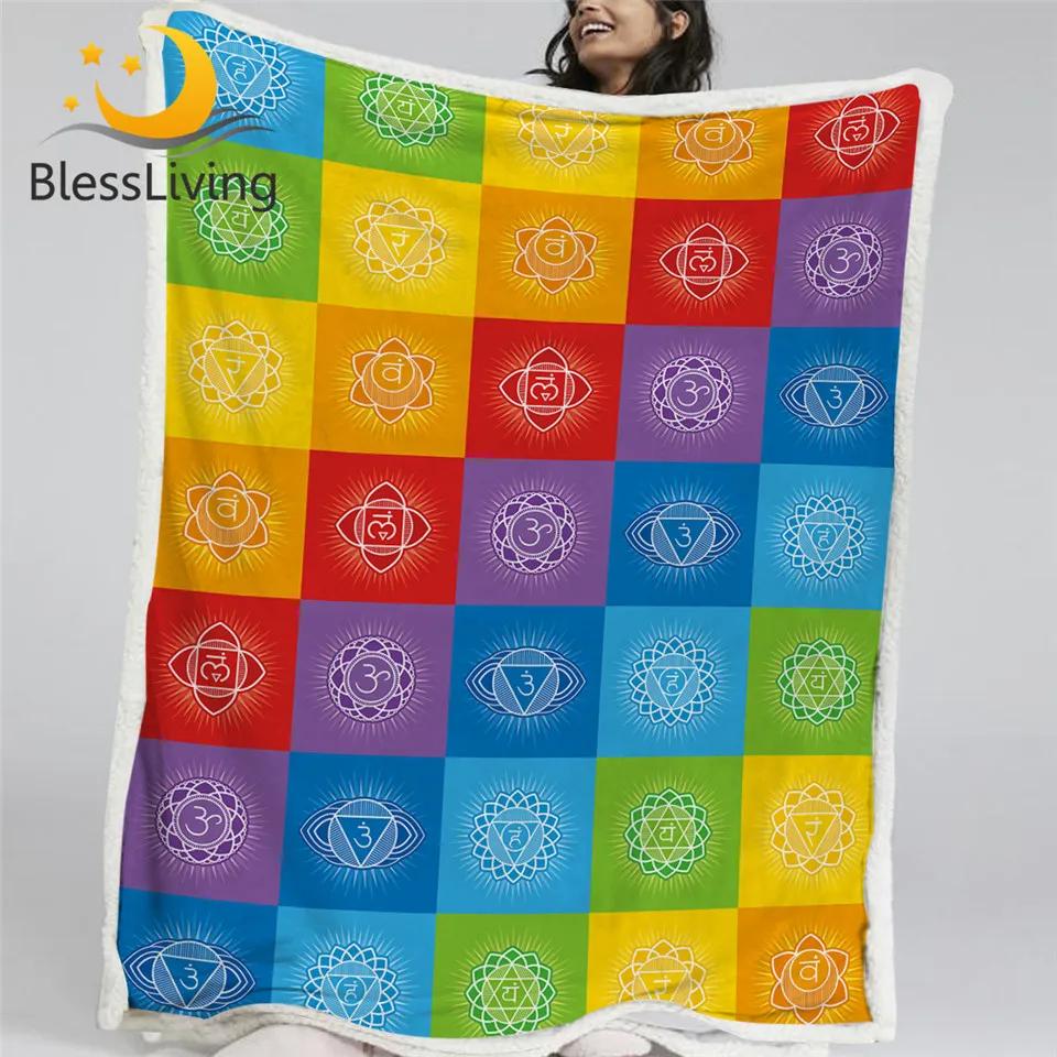 BlessLiving Chakra Throw Blanket Rainbow Colorful Linen Blanket Energy Bedding Grids Yoga Meditation Plush Blanket couverture
BlessLiving Chakra Throw Blanket Rainbow Colorful Linen Blanket Energy Bedding Grids Yoga Meditation Plush Blanket couverture