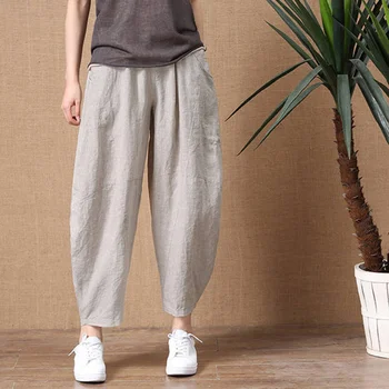 Plus Size Casual Pants Women Summer Loose Elastic Waist Harem Pants New 2020 Vintage Art Style Cotton Linen Female Trousers D002
Plus Size Casual Pants Women Summer Loose Elastic Waist Harem Pants New 2020 Vintage Art Style Cotton Linen Female Trousers D002