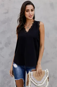 Womens Summer Lace Designer Tshirts V Neck Sleeveless Solid Color Cool Fashion Style Female Clothing Casual Apparel
Womens Summer Lace Designer Tshirts V Neck Sleeveless Solid Color Cool Fashion Style Female Clothing Casual Apparel
