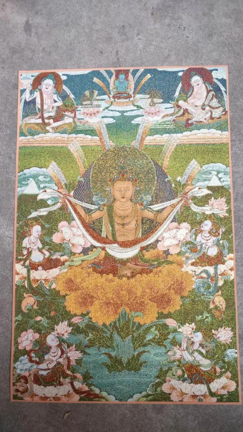 35" Thangka embroidery Tibetan Buddhism silk embroidery brocade Nepal Moonlight Guanyin Bodhisattva Buddha Mounting Thangka
35" Thangka embroidery Tibetan Buddhism silk embroidery brocade Nepal Moonlight Guanyin Bodhisattva Buddha Mounting Thangka