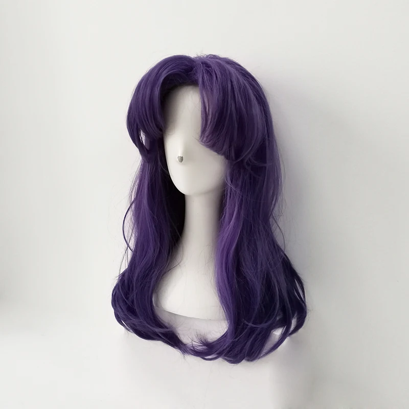 

EVA Katsuragi Misato Wigs Styled Long Purple Curly Women Cute Heat Resistant Synthetic Hair Anime Cosplay Wig + Wig Cap