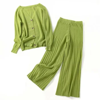 New Women's sets V Neck Cardigan And Wide Leg Pants 2 pcs Set Knit Top Elastic Waist Pants Leisure Fall Winter Outfits
New Women's sets V Neck Cardigan And Wide Leg Pants 2 pcs Set Knit Top Elastic Waist Pants Leisure Fall Winter Outfits
