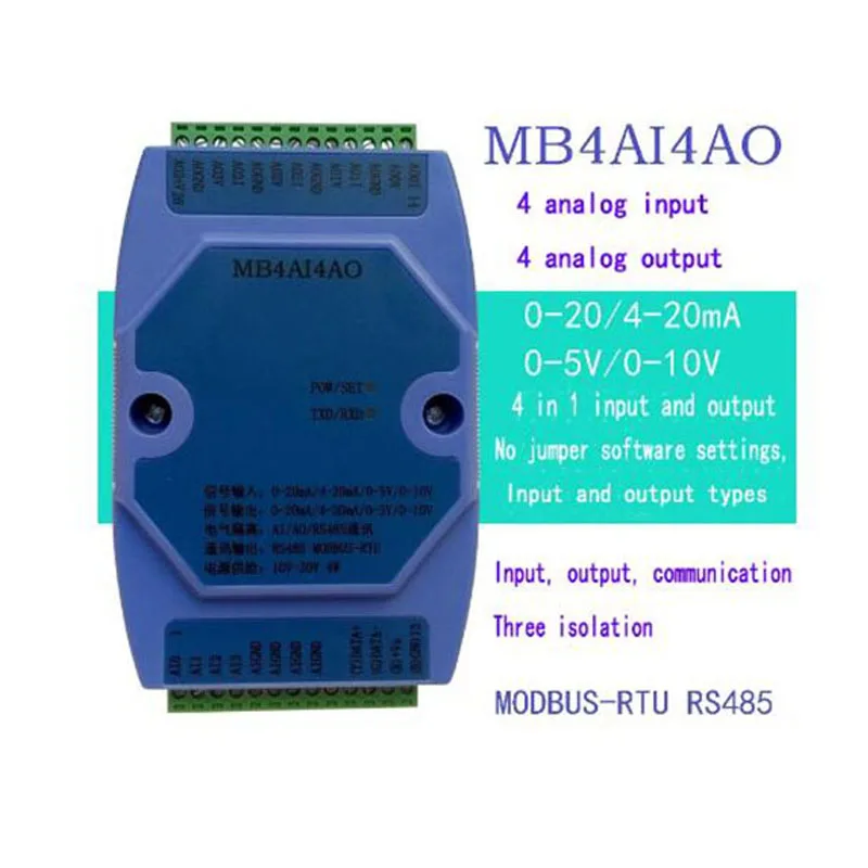 

MB4AI4AO 4-channel 0-20MA / 4-20MA / 0-5V / 0-10V analog input and output acquisition module RS485 MODBUS