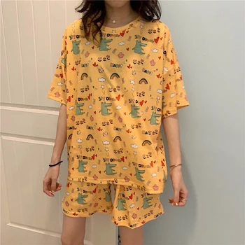 Women Summer Cartoon Print Sleepwear Set Loose Round Neck Homewear Short Sleeve Shorts Pijama Students Casual 2pcs Pajamas S296
Women Summer Cartoon Print Sleepwear Set Loose Round Neck Homewear Short Sleeve Shorts Pijama Students Casual 2pcs Pajamas S296