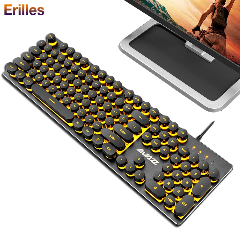 Retro Punk Gaming Keyboard RGB Backlit Computer Laptop USB Wired Mechanical Keyboard Metal Panel Professional Gamer Keypad
Retro Punk Gaming Keyboard RGB Backlit Computer Laptop USB Wired Mechanical Keyboard Metal Panel Professional Gamer Keypad