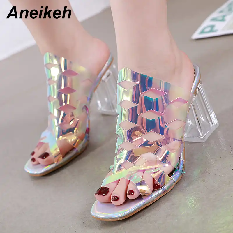 open toe perspex heels