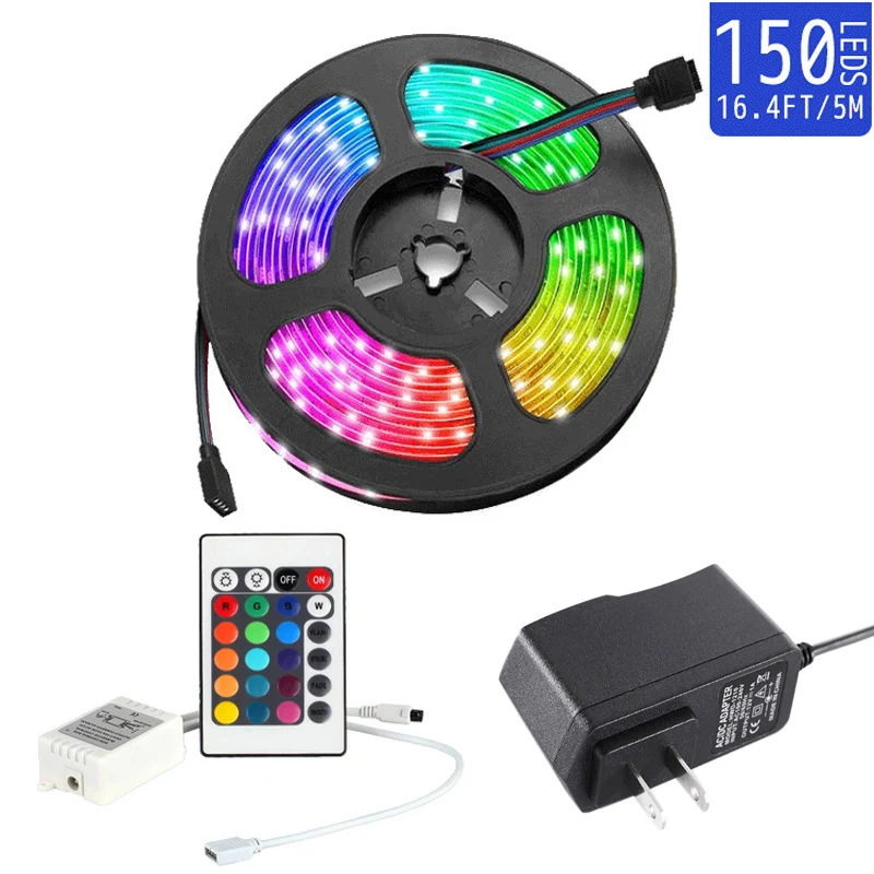 Цветная (RGB светодиодный ленты dc12v лента Гибкая веревка 150 s 5 М длинные IR24keys