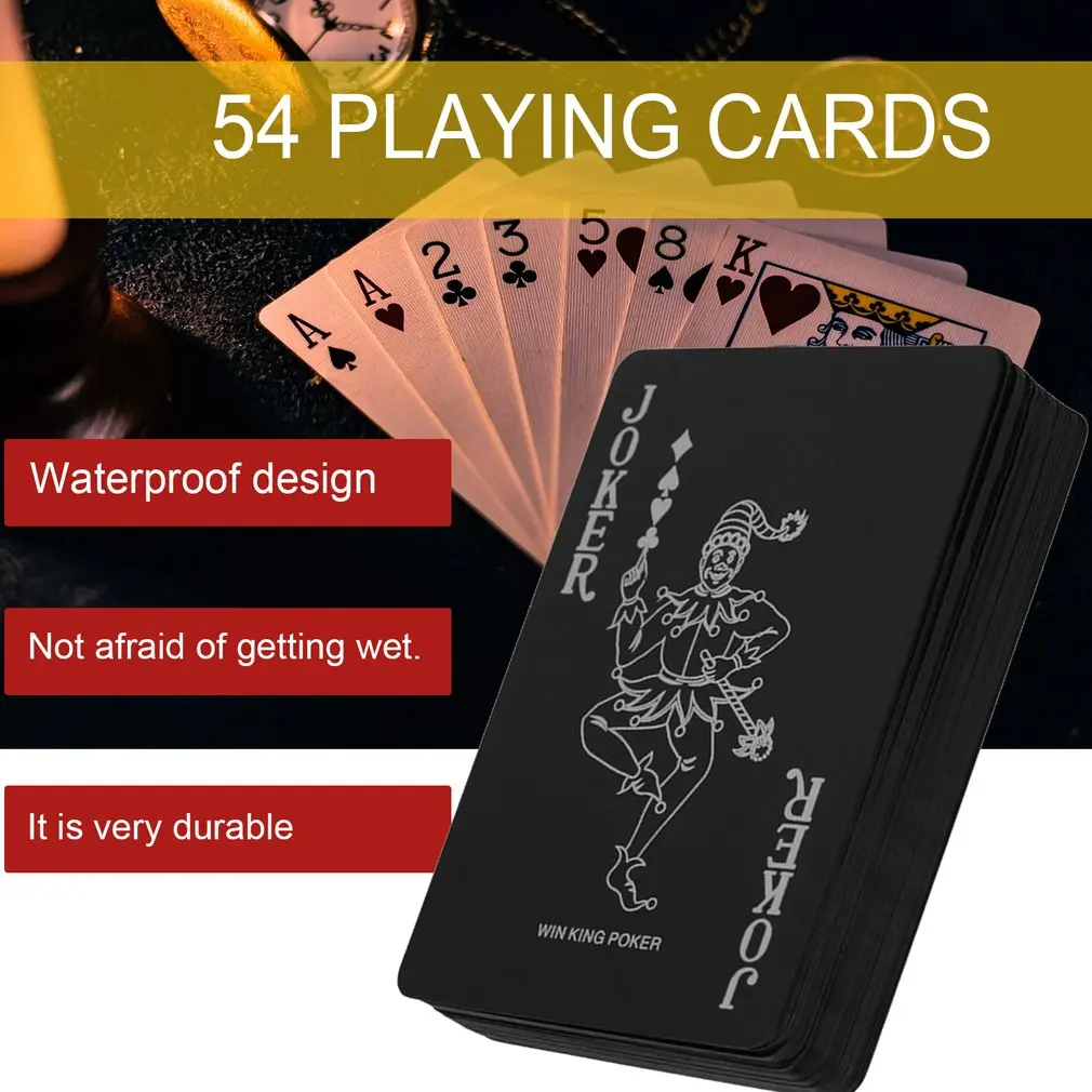 

Fashion 54pcs/deck Poker Waterproof PVC Plastic Playing Cards Set Classic Magic Tricks Tool Pure Color Black Magic Box-packed