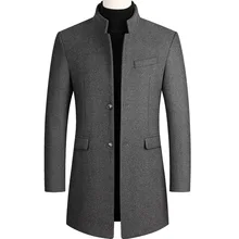 Automne hiver manteau en laine mélangé surdimensionné mâle Long coupe-vent veste coton épais chaud hommes gris veste hommes pardessus 3xl 4xl(China)