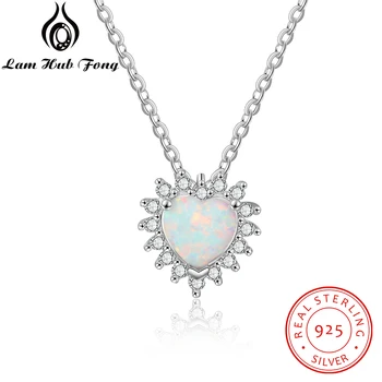 

Genuine 925 Sterling Silver Necklace Created Heart White Opal Necklace Cubic Zirconia Fine Jewelry Gift for Women (Lam Hub Fong)