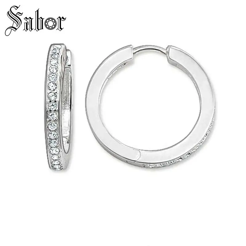 Creole silver color Hinged Hoop Earrings 2020 New Cubic Zirconia Jewelry White Round Gift For Women Men thomas | Украшения и