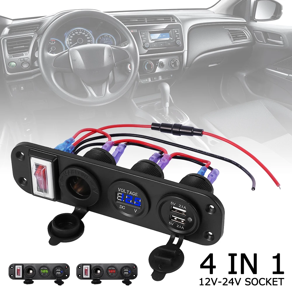 4 in 1 New Digital Voltmeter+12V Power Socket +Dual USB Power Charger Adapter Cigarette Lighter Socket with Rocker Switch
4 in 1 New Digital Voltmeter+12V Power Socket +Dual USB Power Charger Adapter Cigarette Lighter Socket with Rocker Switch