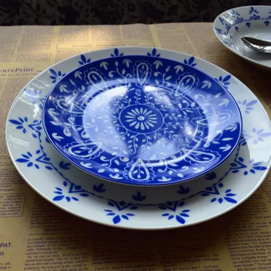 

High Texture Blue White Flower Restaurant Hotel Ceramic Serving Plates Sets Creative Porcelain Dinner Vaisselle