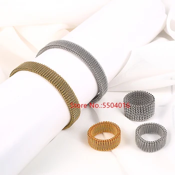 Handmade titanium stainless steel mesh elastic bracelet bangle and ring for women men jewelry-set direct factory price Wholesale 
Handmade titanium stainless steel mesh elastic bracelet bangle and ring for women men jewelry-set direct factory price Wholesale