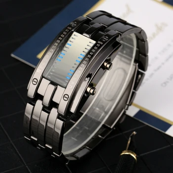 

Unique LED Digital Watch Double Row Light Binary Men Clock Waterproof Watches Stainless Steel Band Male Wristwatch Gifts Relogio