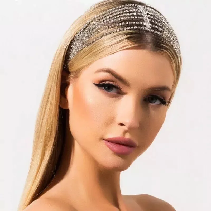 

Multi-Layer Crystal Bridal Hairband Headgear Head Chain Jewelry for Women Bling Rhinestone Elastic Headband S1078