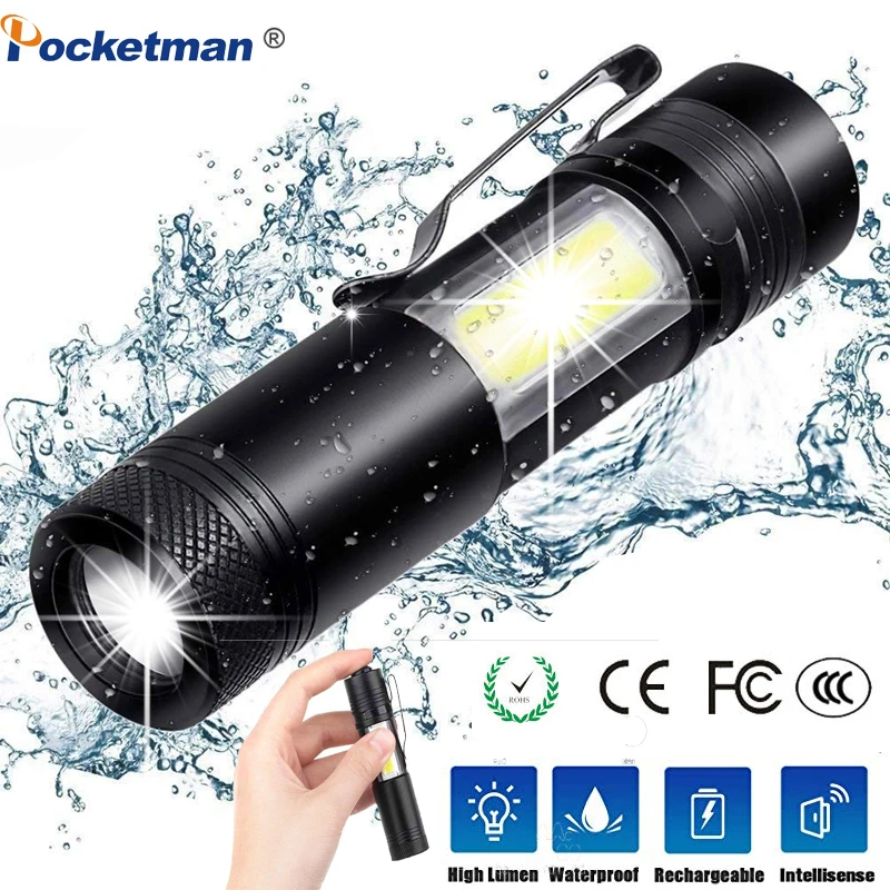 

3800LM ZOOM Torch Mini Portable Working Emergency lamp XML-Q5+COB LED Flashlight Zoom Penlight Use AA14500 Battery Waterproof