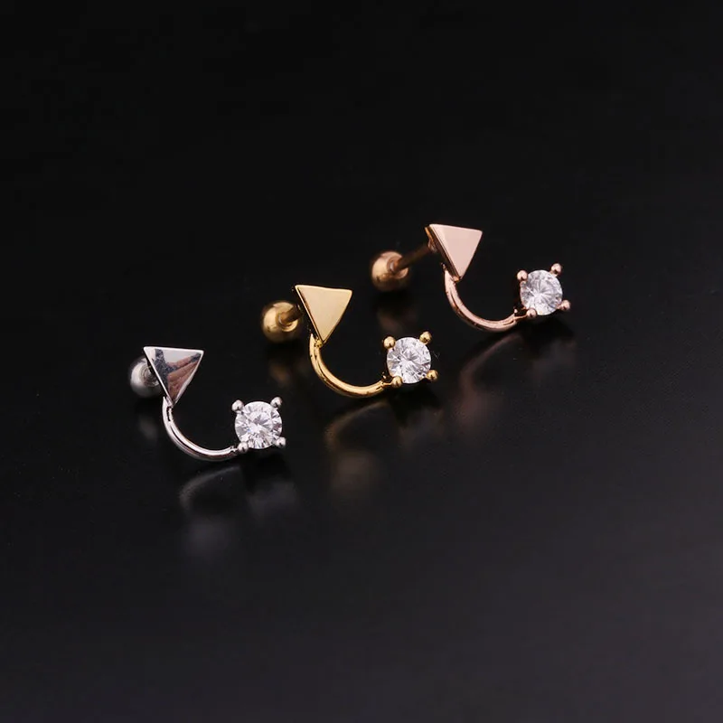 Фото 1 PCS Cute Small Zircon Geometric Triangle Ear Stud Cuff Earring Trendy Gold Color Stainless Steel Helix Ball Piercing Ears | Украшения и