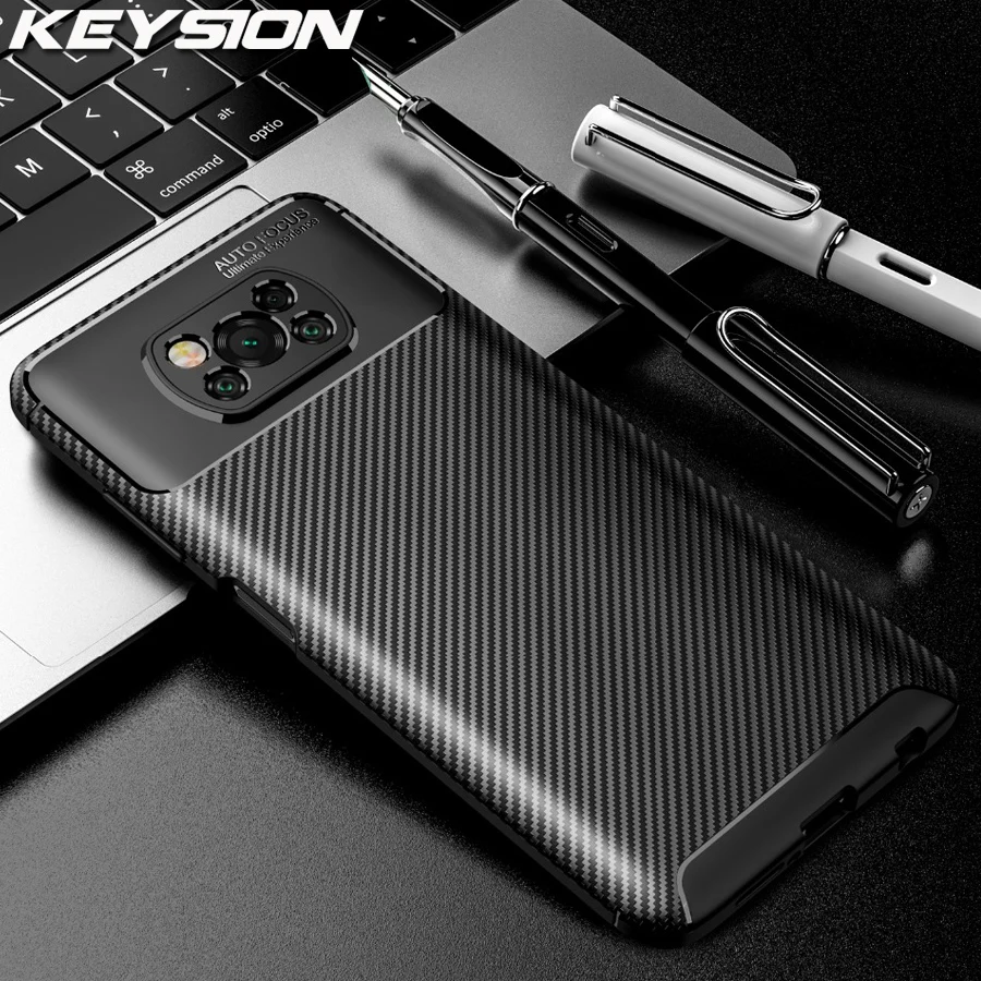 Чехол KEYSION для телефона Xiaomi POCO X3 NFC текстура из углеродного волокна силиконовая