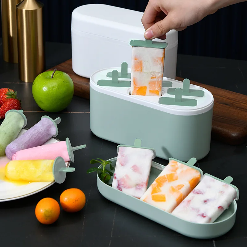 

6/8 Hole Ice Cream Mold Tray Cube Box Plastic Reusable Food Dessert Fruit DIY Homemade Popsicle Case Frozen Maker with Stick
