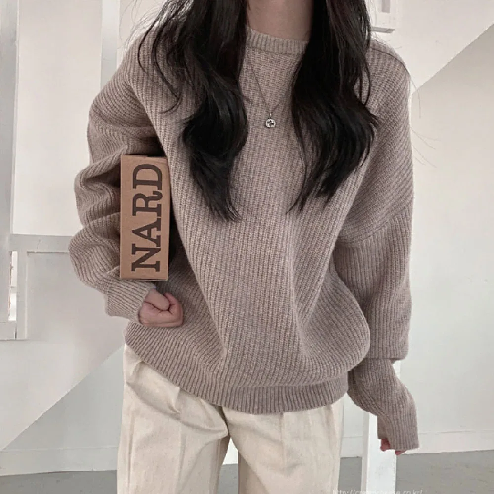 

Women Sweater Thick Solid Color 2020 New Style No Accessories Long Sleeve Pullover Round Neck Suit For Spring Autumn Tops