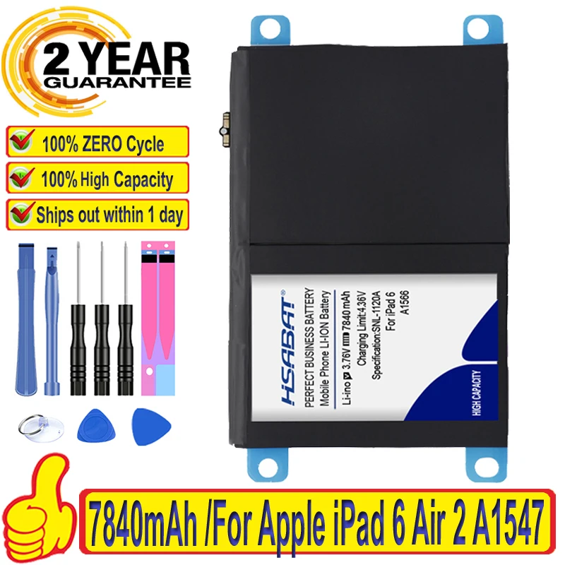 100% Оригинальный аккумулятор HSABAT 7840 мАч для iPad 6 Air 2 A1566 A1567 A1547 | Компьютеры и офис