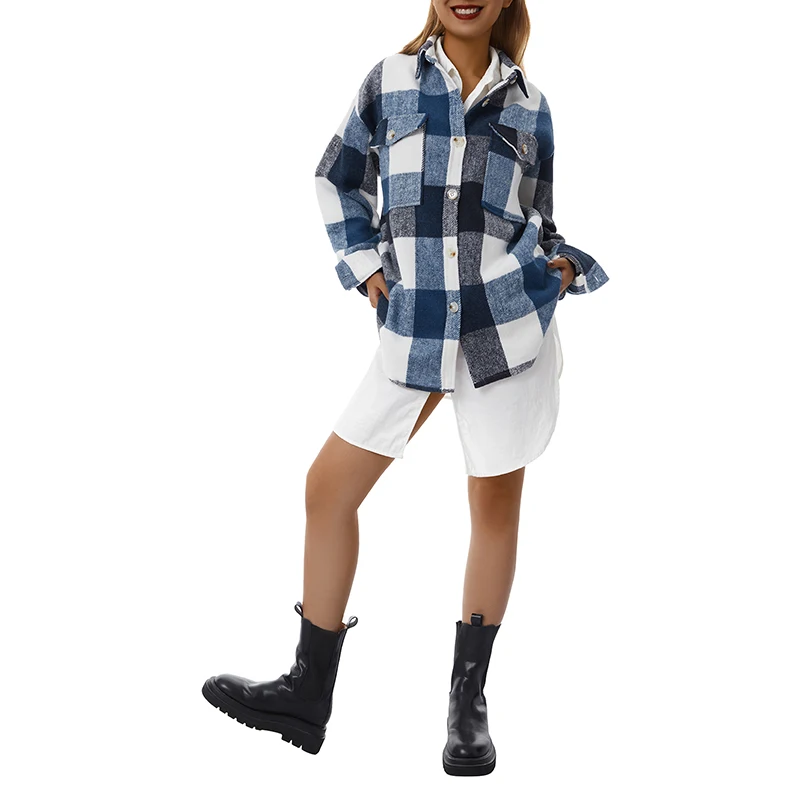 Women Plaid Jacket, Long Sleeve Turn-down Collar Button Closure Casual Tops Outwear
Women Plaid Jacket, Long Sleeve Turn-down Collar Button Closure Casual Tops Outwear