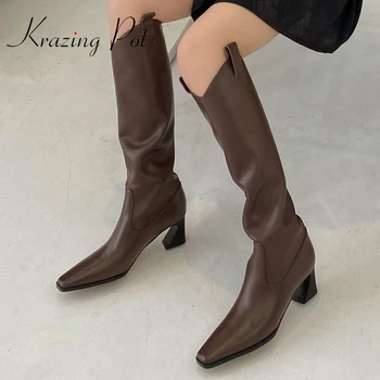 Krazing Pot new natural leather small square toe high heel western boots vintage fashion beauty lady elegant knee-high boots L66
Krazing Pot new natural leather small square toe high heel western boots vintage fashion beauty lady elegant knee-high boots L66