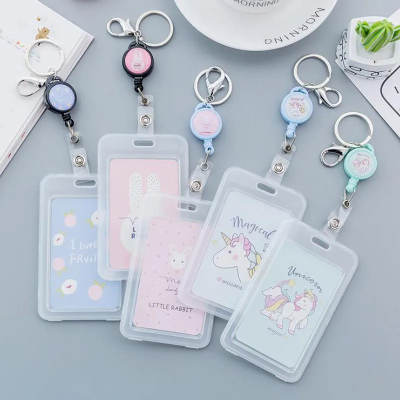 1 Pcs Cute Unicorn Rabbit Peach Retractable Badge Card Holder Nurse Doctor Exhibition Key ID Name Stationery |