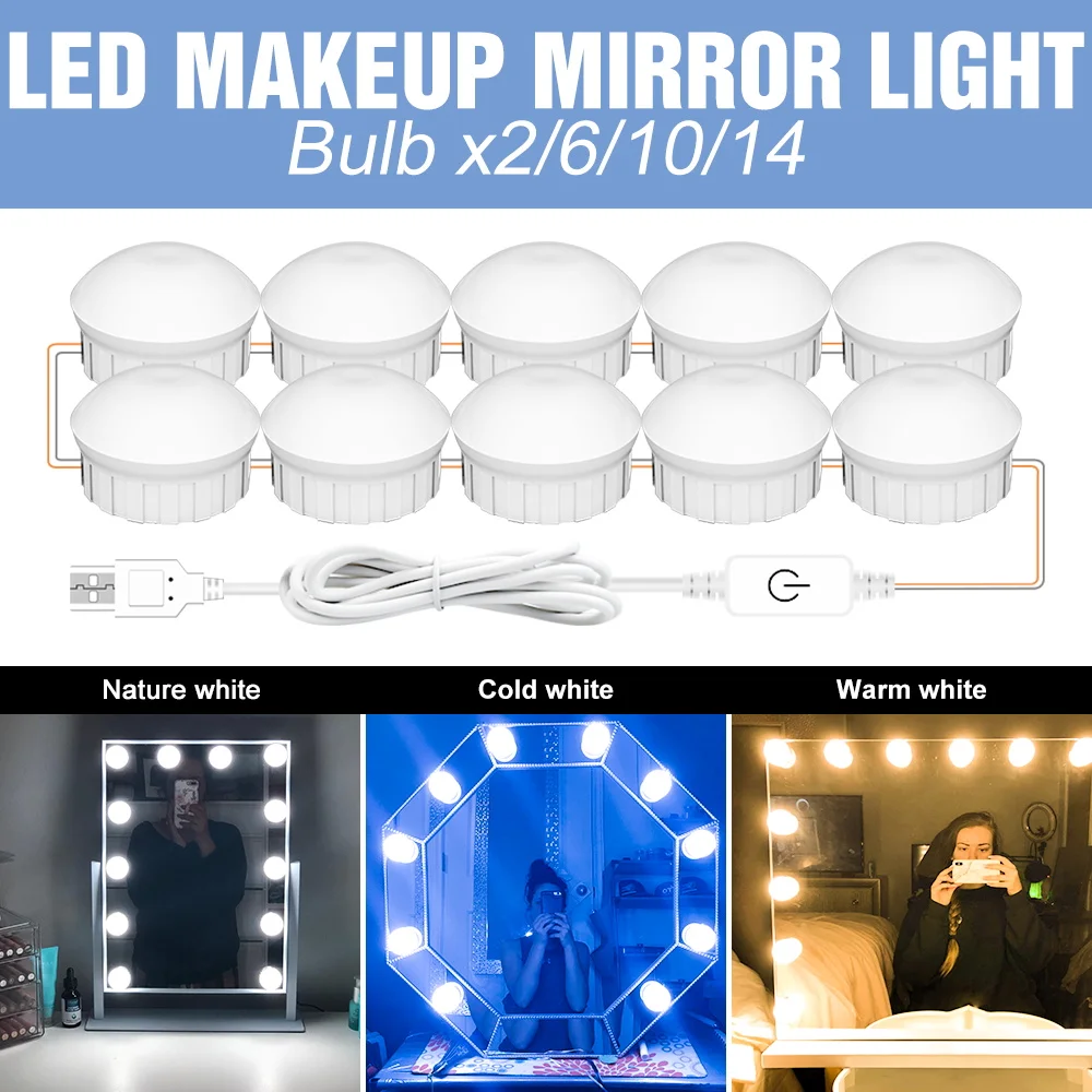 LED Wall Lamp 3 Colors 2 6 10 14 Bulbs Mirror With Light Kit Make up Lamp 12V USB Adjustable Brightness Hollywood Cosmetic Light
LED Wall Lamp 3 Colors 2 6 10 14 Bulbs Mirror With Light Kit Make up Lamp 12V USB Adjustable Brightness Hollywood Cosmetic Light
