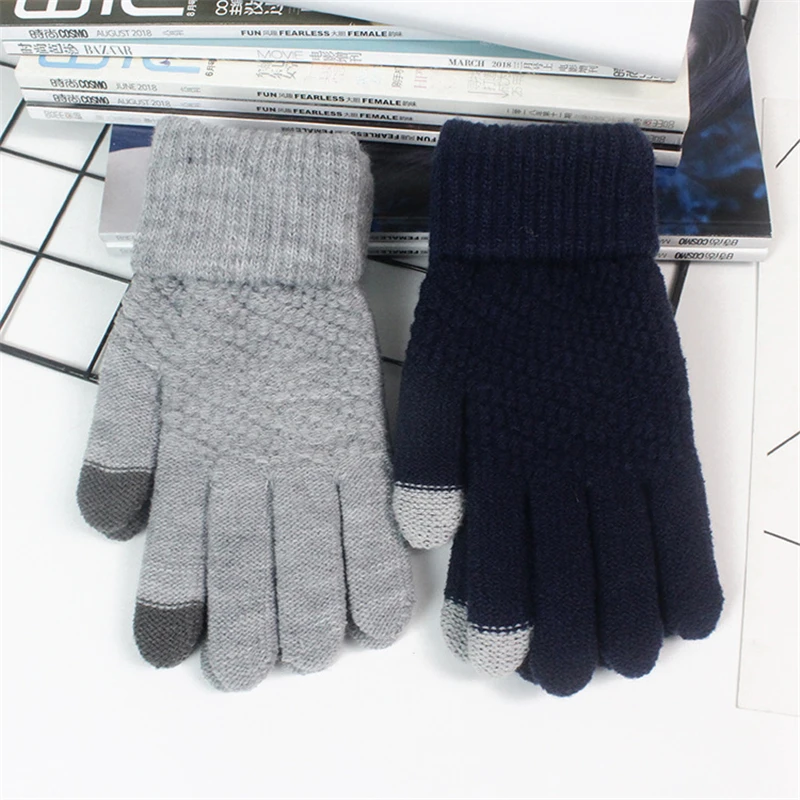 Fashion Autumn Winter Knitted Gloves Touchscreen Warm Jacquard Soft Velvet Lining Cold Weather Outdoor Women Men Couple Mitten