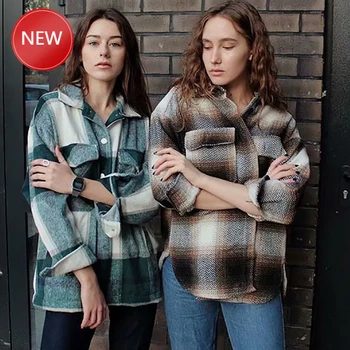 Korean StylePlaid women oversize woolen shirts 2020 fashion ladies soft thick shirt party female elegant loose tops vintage 
Korean StylePlaid women oversize woolen shirts 2020 fashion ladies soft thick shirt party female elegant loose tops vintage