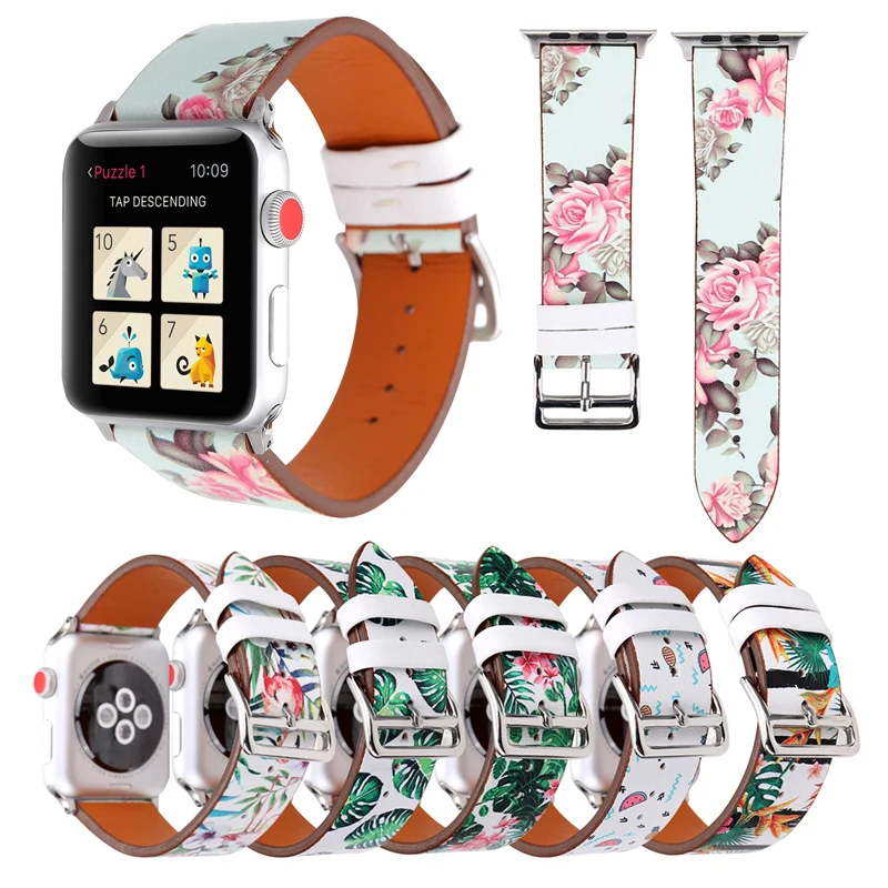 Leather Loop Bracelet flower printed pattern band For Apple Watch series 3/2/1 42mm 38mm Bracelet strap for iwatch 5/4 40mm 44mm
Leather Loop Bracelet flower printed pattern band For Apple Watch series 3/2/1 42mm 38mm Bracelet strap for iwatch 5/4 40mm 44mm