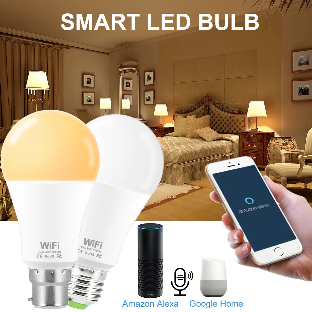 e27/b22 WiFi Smart LED Bulb AC85-265V Remote Control Smart Wifi Light Bulb Work with Amazon Alexa Echo Google Home Assistant
e27/b22 WiFi Smart LED Bulb AC85-265V Remote Control Smart Wifi Light Bulb Work with Amazon Alexa Echo Google Home Assistant